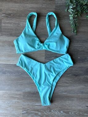 Turquoise V‑Front Bikini Set - Women Swim